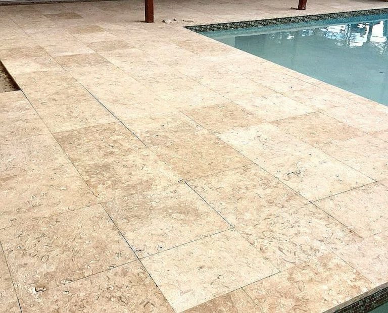 Caribbean Shell Stone Bruashed Pool Deck 24x24