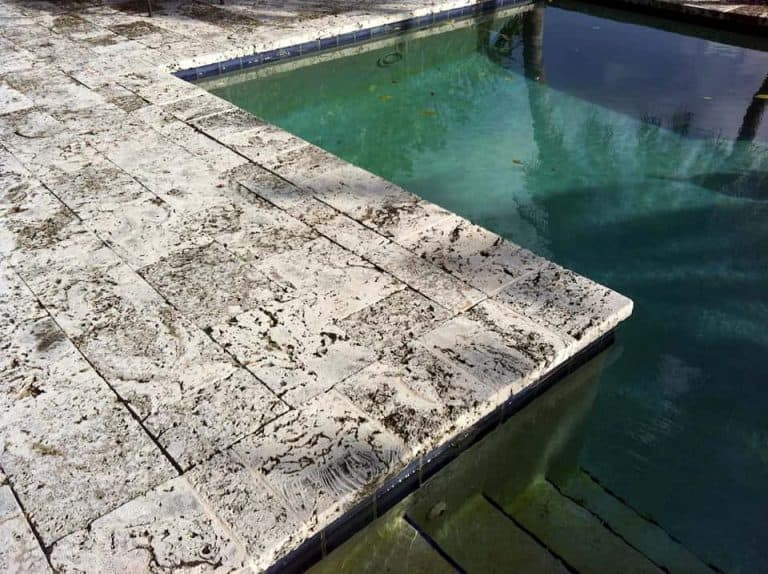 Authentic Florida Keystone Coral Deck And Square Edge Coping Saw Cut Installed And Weathered Opt