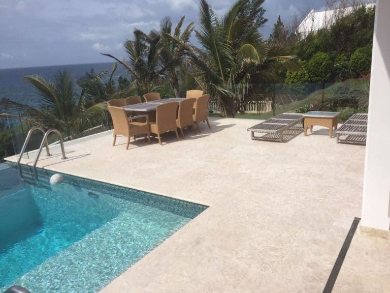 Shells Reef Beige Brushed Pool Deck 24x24 Square Traditional Install